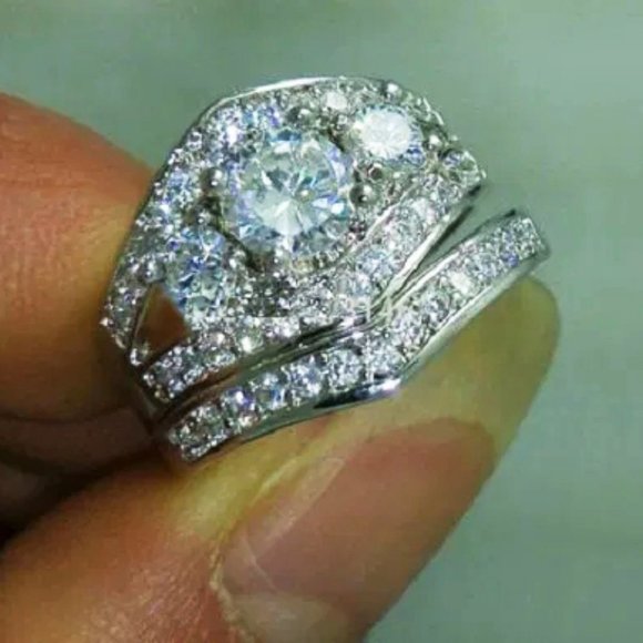 🎀2pcs 925 Sterling Silver Plated Retro Carved  Fashion RingSet, UNVN12133 - Picture 4 of 4